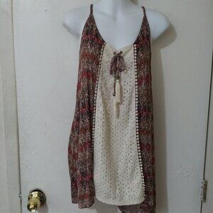 Maurices Boho Sleeveless Tassel Top with Eyelet Lace & Tribal Print – Size 2